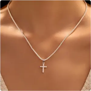 Shining 925 pure silver mini cross pendant necklace for ladies, a noble and luxurious neck accessory as a perfect jewelry gift for women Rotating Crown Cross Pendant Necklace，faith family necklace