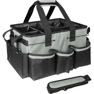 Cleaning Bags for Housekeepers, Large Cleaning Supplies Organizer with Handles &  Strap, Cleaning  Bag with Foldable Divider for Cleaners,  Horse Cleaning Bag(Grey)
