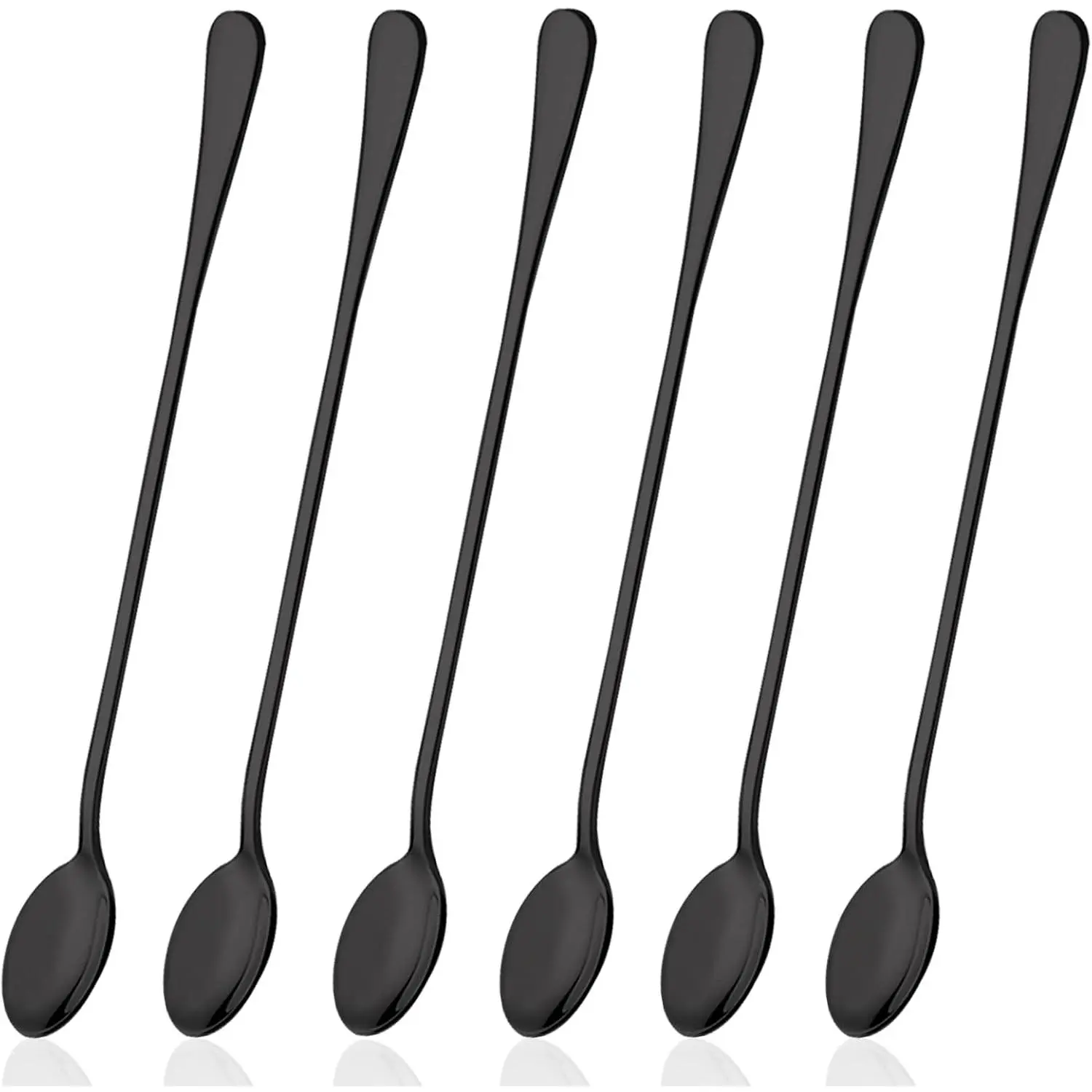 9 Inch Long Handle Iced Tea Spoon,  Set of 6 Stainless Steel Iced Teaspoon for Iced Tea, Coffee, Cocktail, Milkshake, Cold Drink (Black)