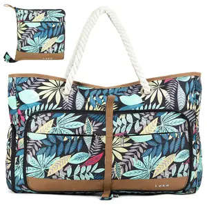 LEKE Women's 35L Polyester Waterproof Sandproof Stripe Tote Purse - Full-Zippered Oversized Luggage Bag, Casual Trendy Bag for Travel, Vacation