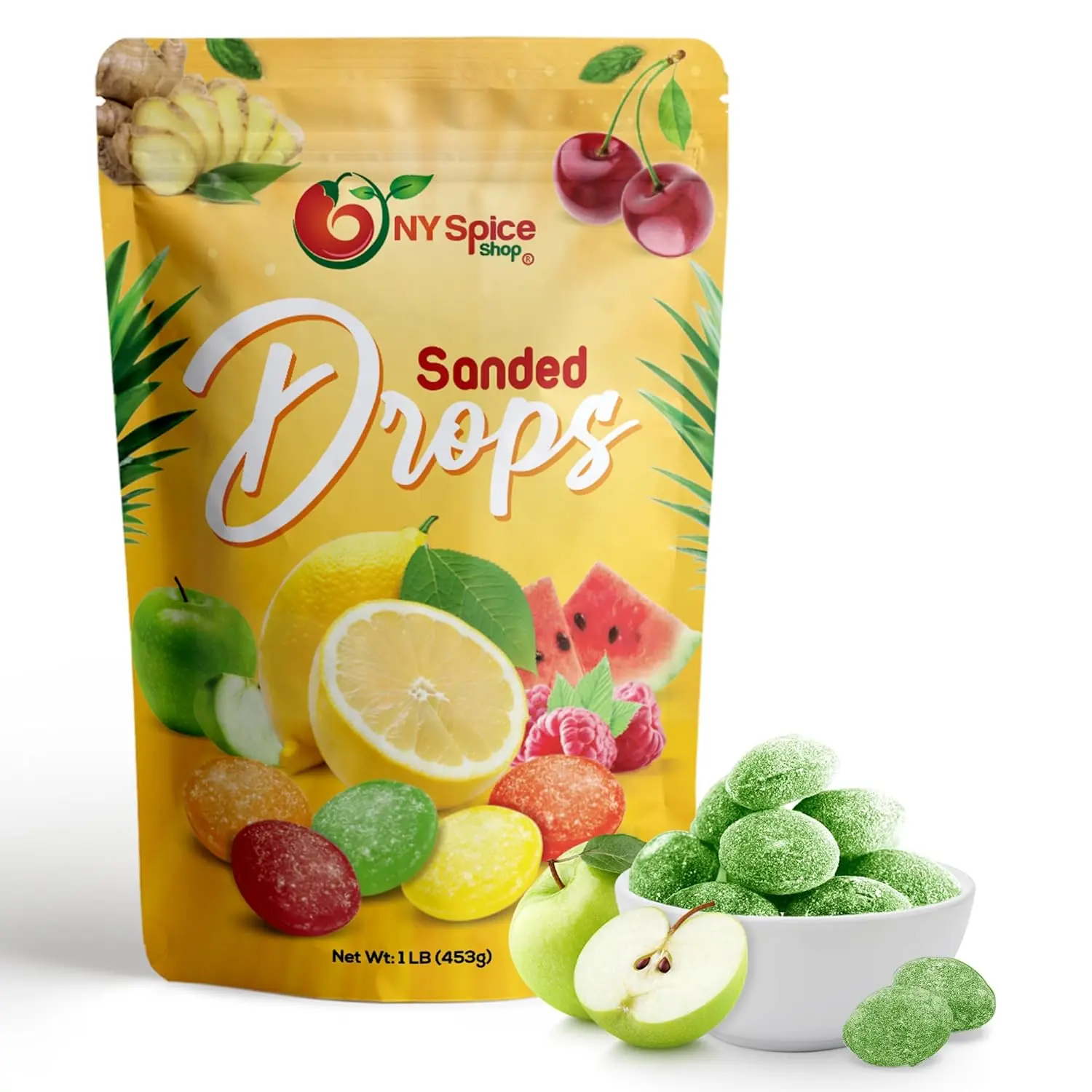 NY SPICE SHOP Sour Apple Candy Drops -  Old Fashioned Sanded Drops - Fresh Delicious Bulk Candy - Sanded Hard Candy Sugar Snack Sweet Bonbon