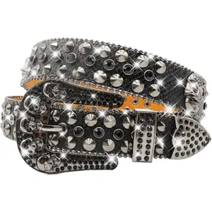 Rhinestone Skull Belt Skull Studded Belt Men Women Bling Punk Belts Y2k Rhinestone Western Cowgirl Belts