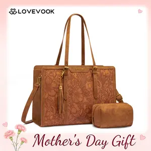 【Mother's Day Gift】LOVEVOOK Canvas Laptop Tote Bag 15.6 & 17.3 inches for Women with Clutch Purse, Lightweight Tote Bag with 2 Cup Holder, Purses for Women, Computer bag for Work, Office, Casual.  Tiktokshopstockup