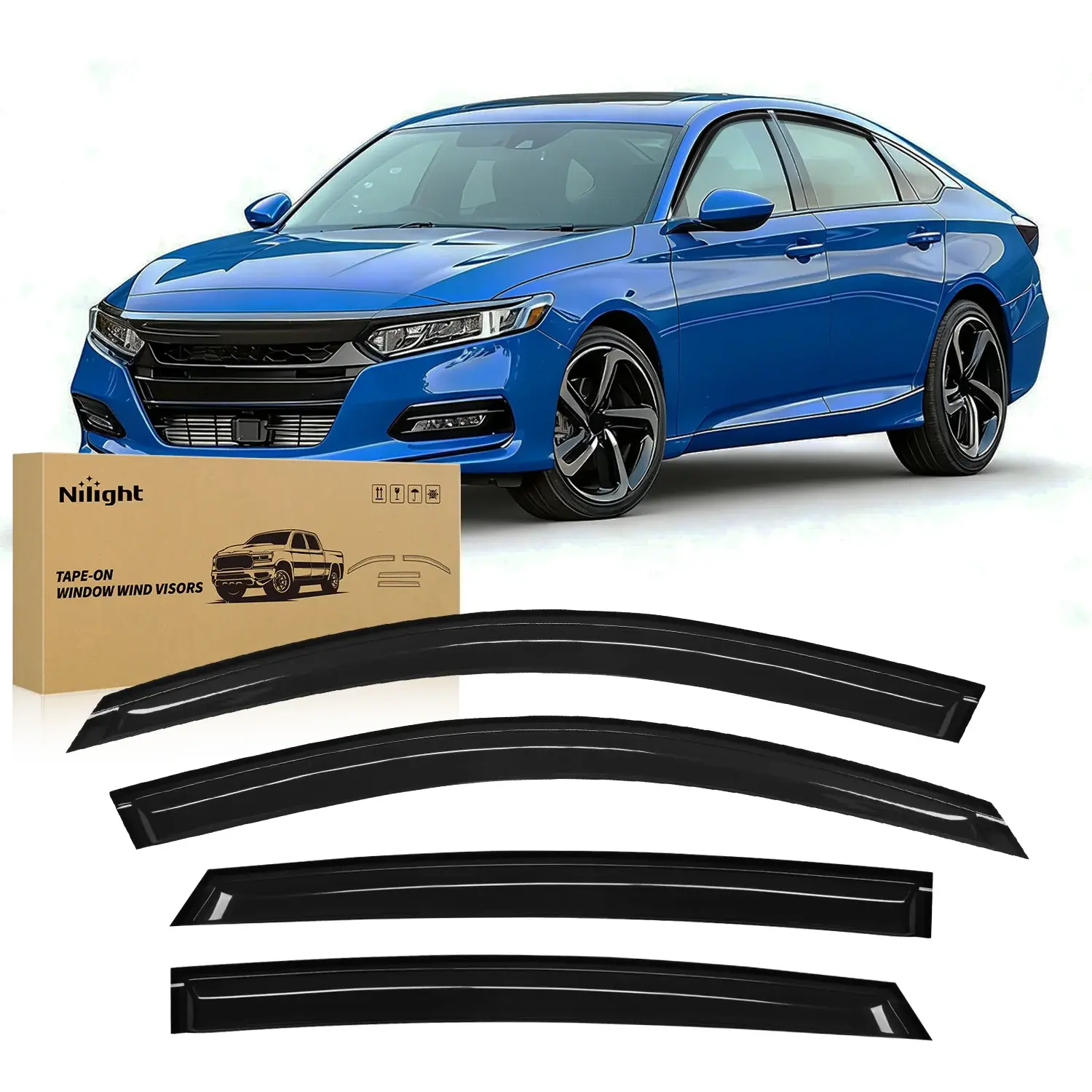Nilight Tape-On Side Window Rain Guards Wind Deflectors Vent Visors for Honda Accord 2018-2023, 4PCS Car Exterior Auto Parts Accessories, Car Accessories, Accessories For Car