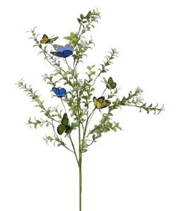 32" Leaf & Plastic Butterfly Spray — Green/Blue/Yellow/White