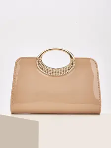 Women's Evening Bag, Small Square Makeup Wallet, Pure Color Fashion Elegant Shiny Handle, Detachable Strap, Party Wedding Event, Fashionable Evening Bag