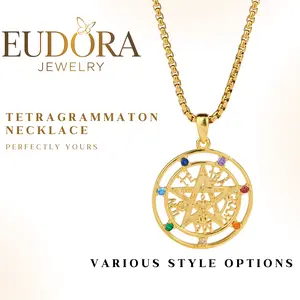 Tetragrammaton Necklace with Seven Chakras, Spiritual YHWH Inscription Pendant, Guidance Jewelry for Men, Healing Hebrew Jehovah Symbol Gift