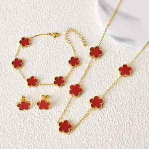 2025erptk Cross-Border Hot Sale Lucky Five-Petal Flower Earrings Necklace Set European and American Fashion Versatile Five-Leaf Flower Jewelry Set New Fashion