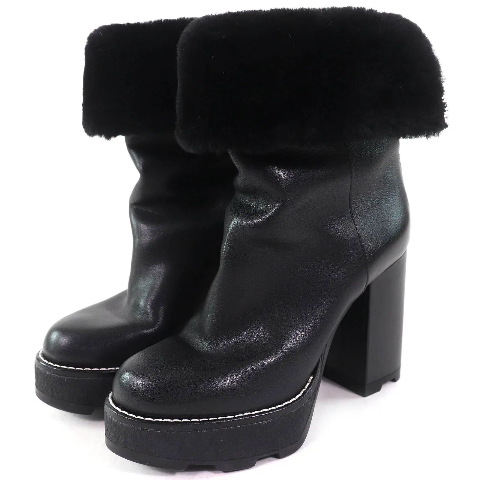 Pre-owned Louis Vuitton Others Small Leather Goods LV logo Metal Shearling Boots