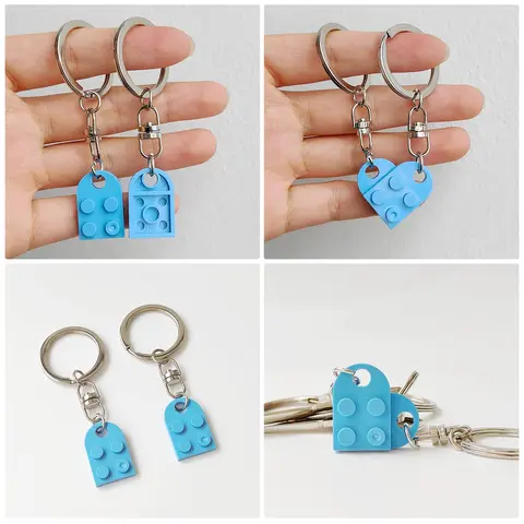 Minimalist Heart Keychain for Couples Simple Brick Matching Keychains for Boyfriend Girlfriend Husband Wife Express Love Commitment,Fashionable Building Block Keychain