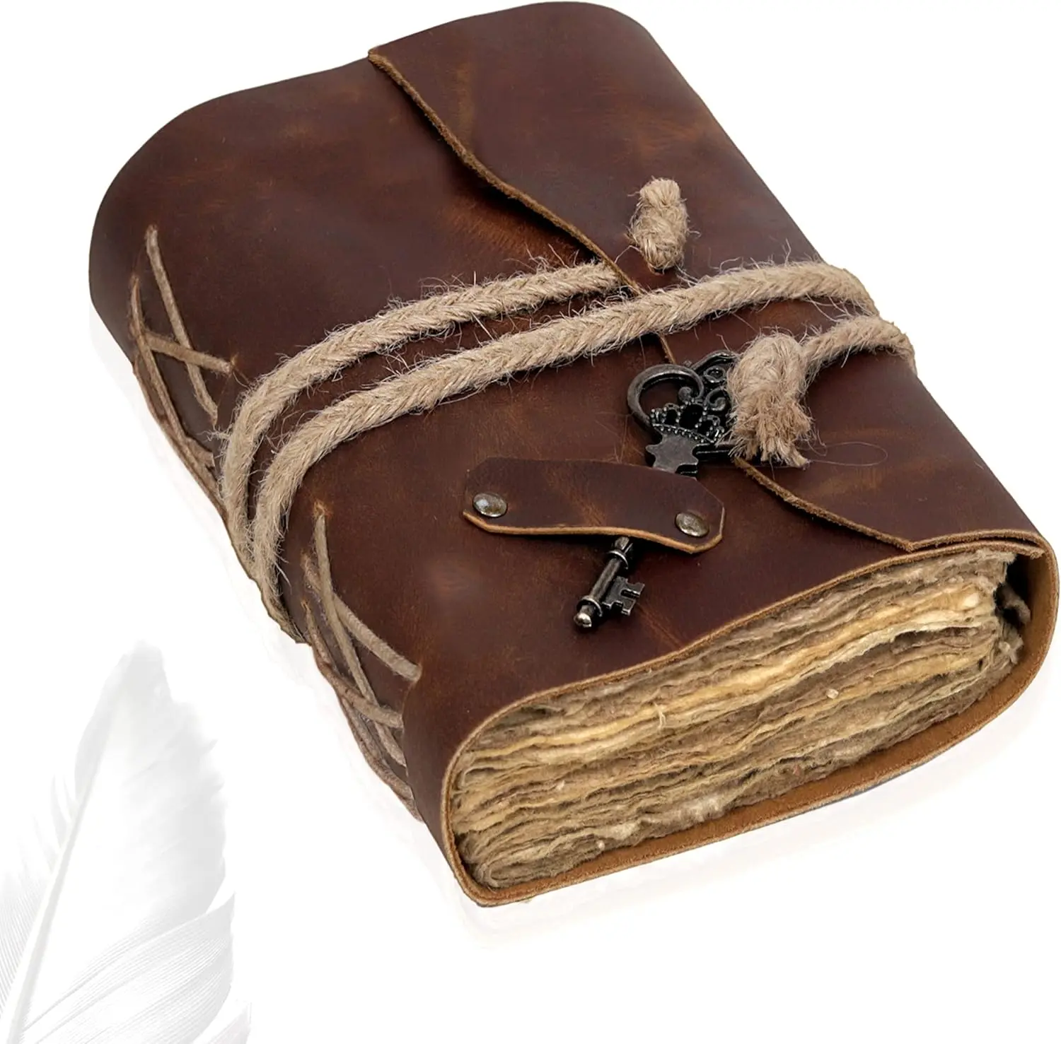 Leather Journal 7"x5" Handmade Bound Notebook with Deckle Edge Paper for Men And Women Travel Diary 200 Pages
