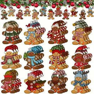 24pcs Christmas 2D Gingerbread Ornaments, Cute Gift Decorations for Trees, Festive Home & Kitchen Décor, Perfect for Holiday Celebrations