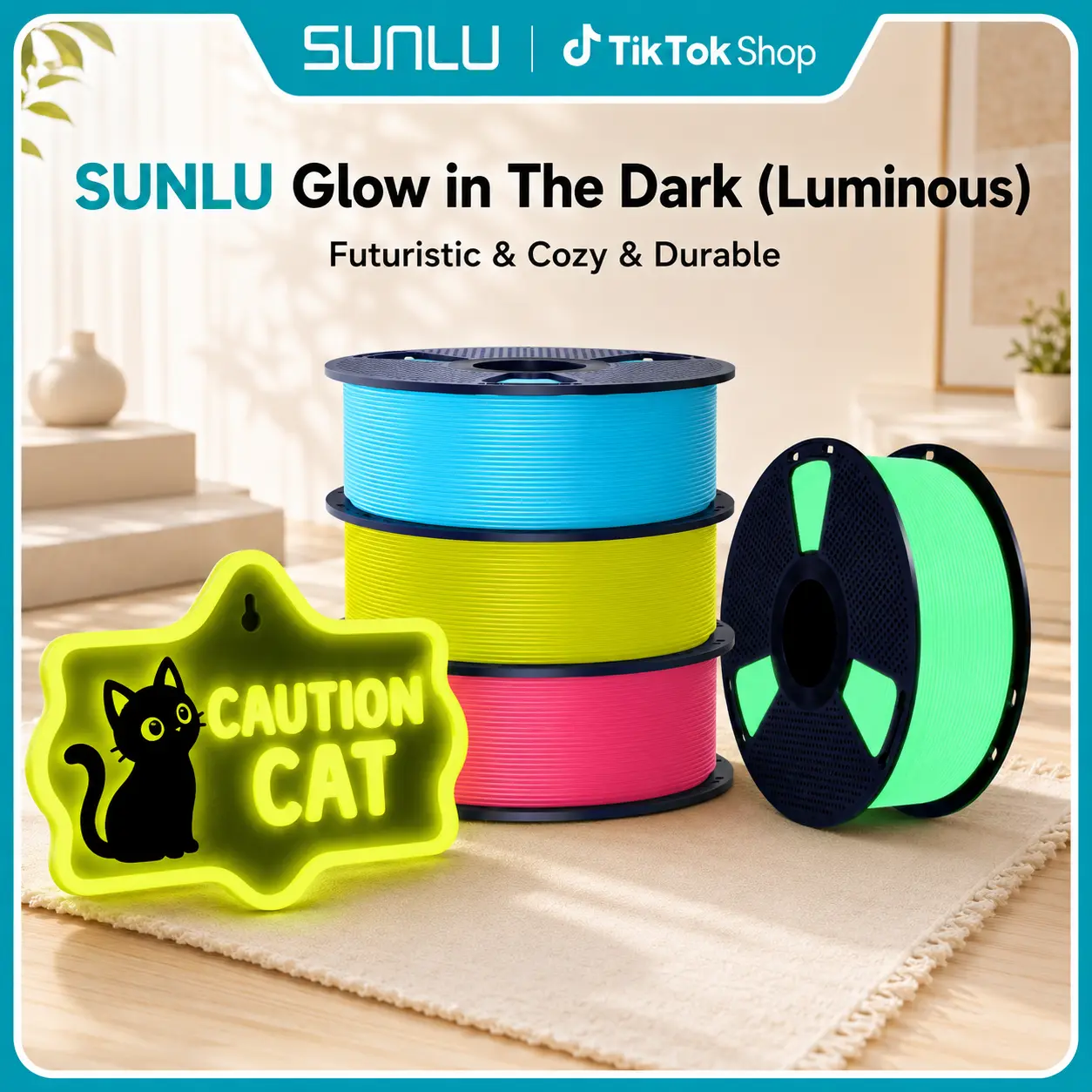 SUNLU | 1KG 3D Filament | Glow in The Dark (Luminous) 3D Printer Filament 1KG PLA，PETG | Smooth Printing High Toughness No Clogging | Beginner-friendly, Creative gifts