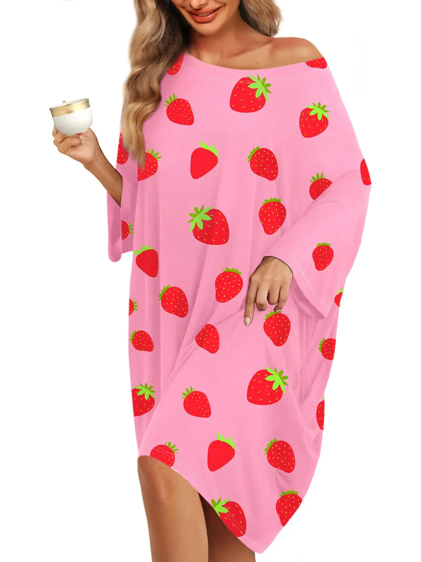 Women's Plus Size Soft Casual Sleep Dress, Short-Sleeve Stretch T-Shirt Nightgown with Pockets for Pregnancy, Baggy, Shortsleeve, Pajamas, Fits