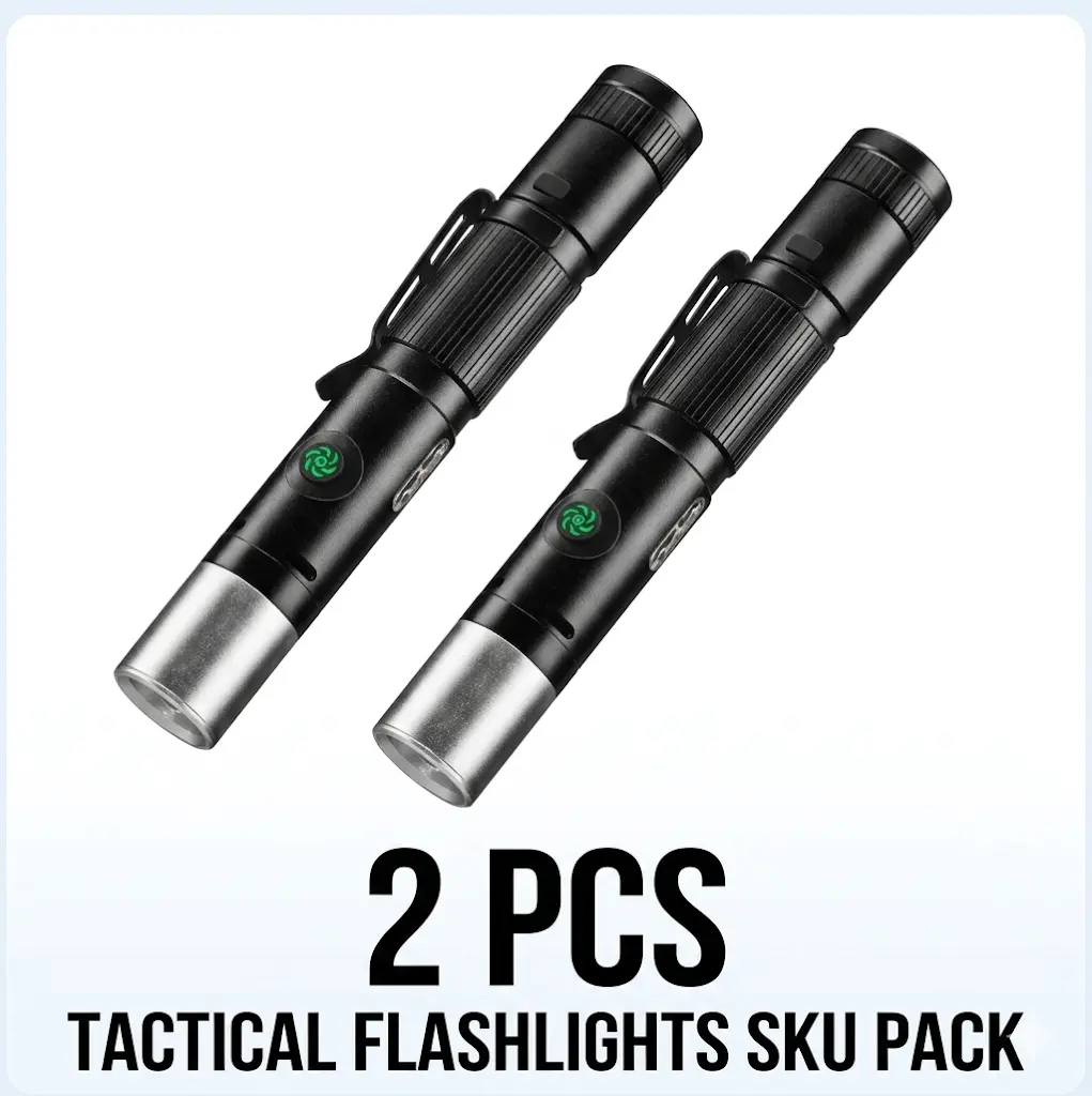 Allindo USB Rechargeable LED Flashlight Torches - Compact, Portable Metal Handheld Emergency Flashlight with Multiple Lighting Modes for Outdoor Adventure, Camping, Compact Flashlight Torches