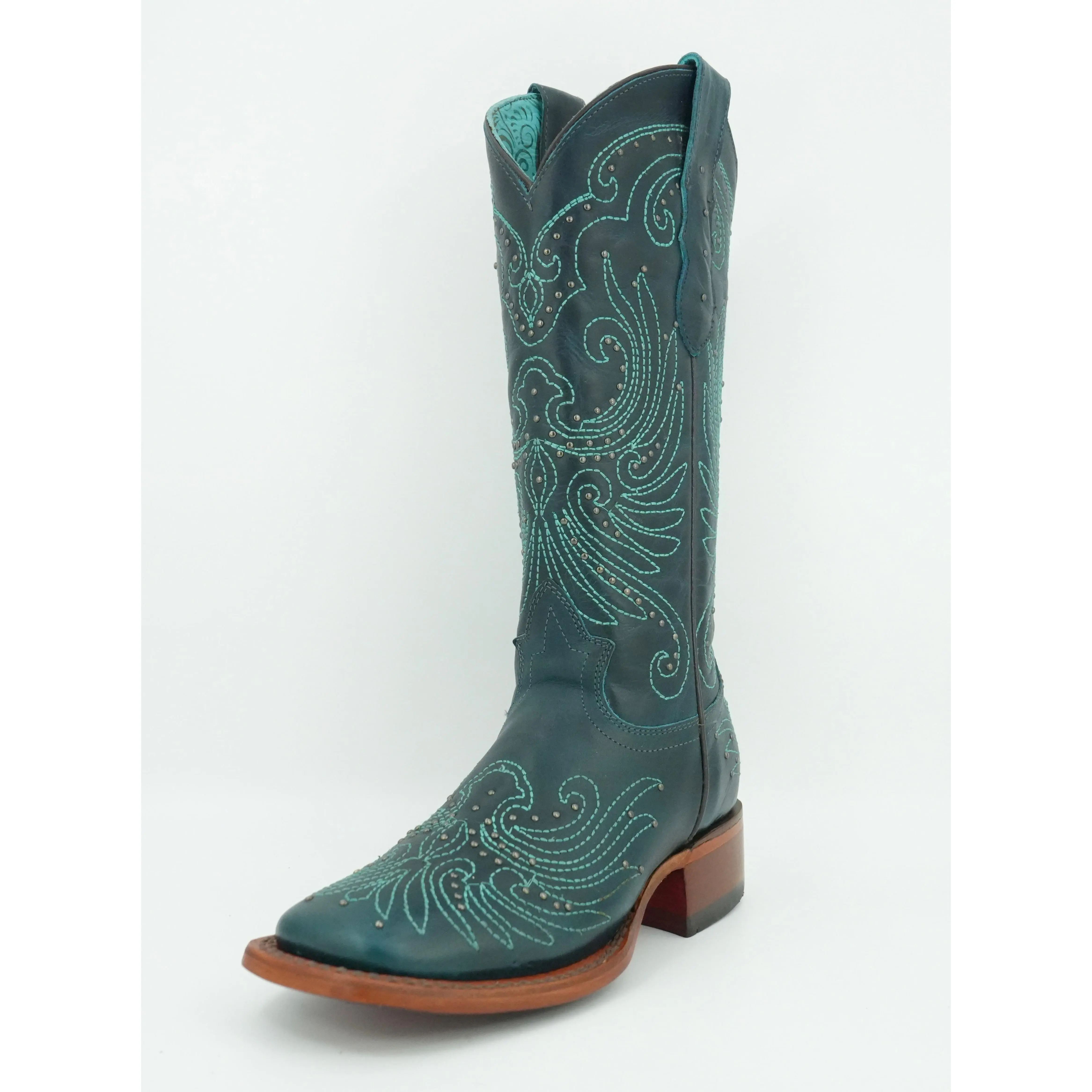 Quincy Women's Embroidered Crazy Dark Turquoise Square Toe Boot