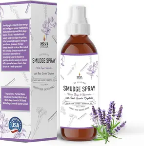White Sage & Lavender Smudge Spray – 3.5oz Smokeless Mist with Quartz Crystals – Calming Essential Oil Spray for Sleep, Stress Relief, Meditation, and Energy Cleansing