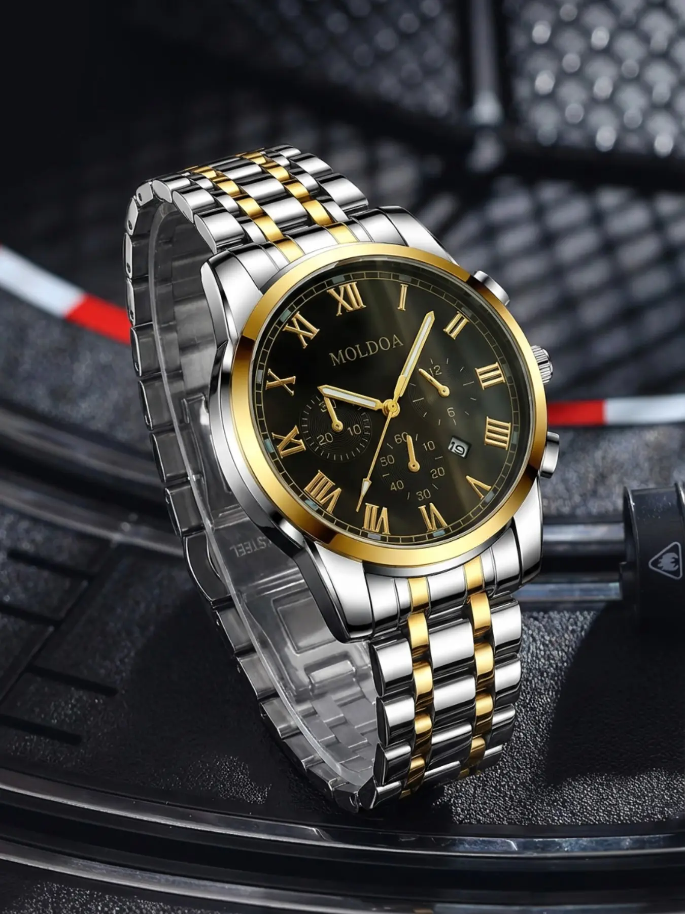 Men's Business Casual Stainless Steel Strap Dial Three-Hand Chronograph Watch, Business Fashion Watches, Roman Numerals Design, Elegant and Durable, Analog Quartz Watch