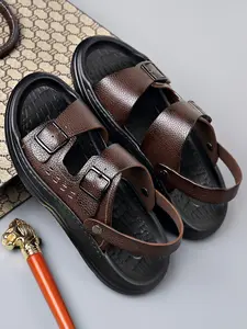 Men's Leather Sandals, Buckle Design Sandals, Summer Casual Shoes, Foam Thick Sole, Beach Shoes, High-Quality Men's Footwear, Comfortable and Stylish