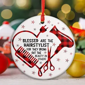 1pc, Are The Hairstylist, Hair Stylist Ornaments, Ceramic Hairdresser Hair Stylist Xmas Ornament, Hairstylist Comb Hair Dryer Scissor Ornament Gift, Best Hair Stylist Ornament, Tree Hanging Ornament Decoration,Home Decor ,Room Decor, Christmas