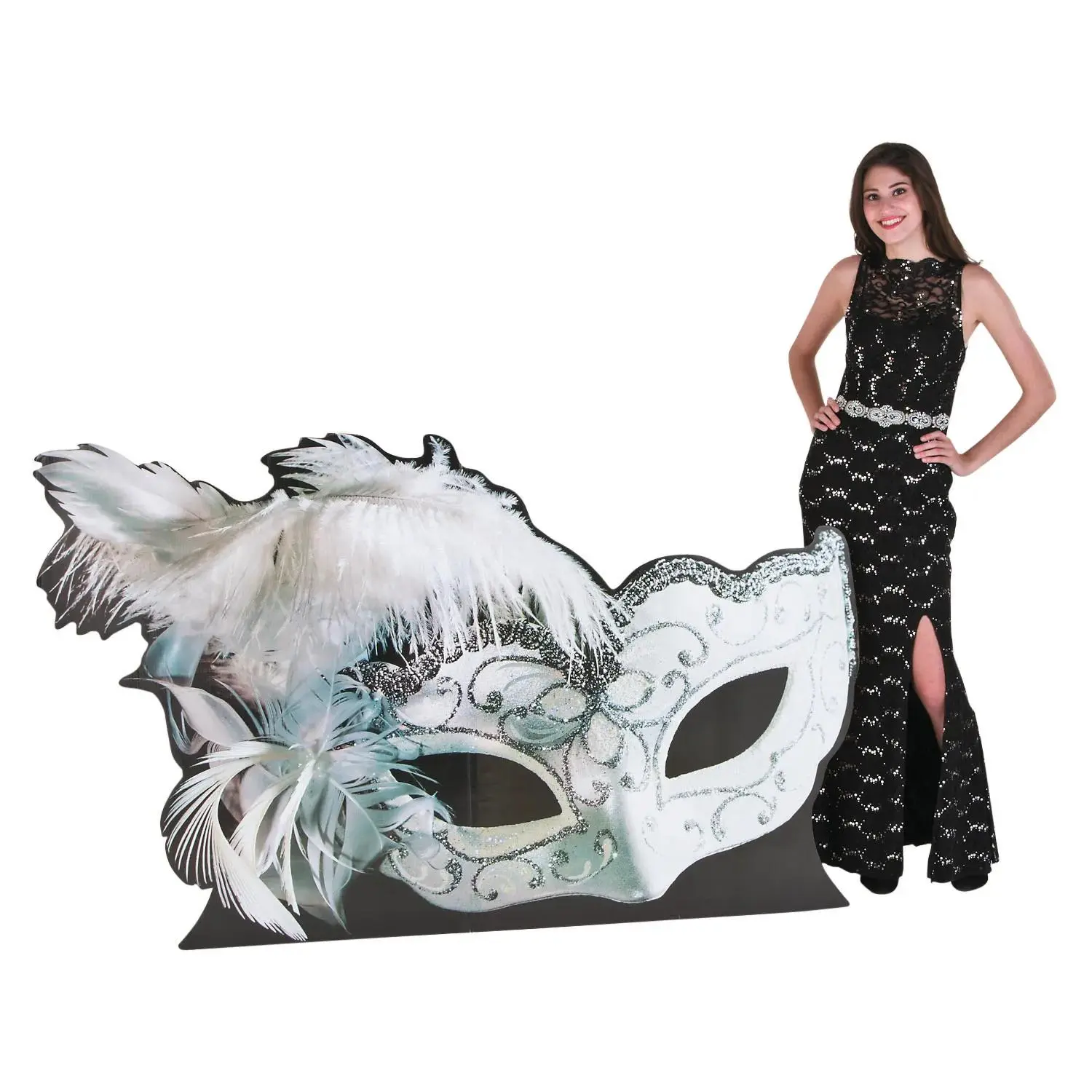 6 Ft. x 45" White Masquerade Ball Half Mask Cardboard Cutout Stand-Up, Wedding