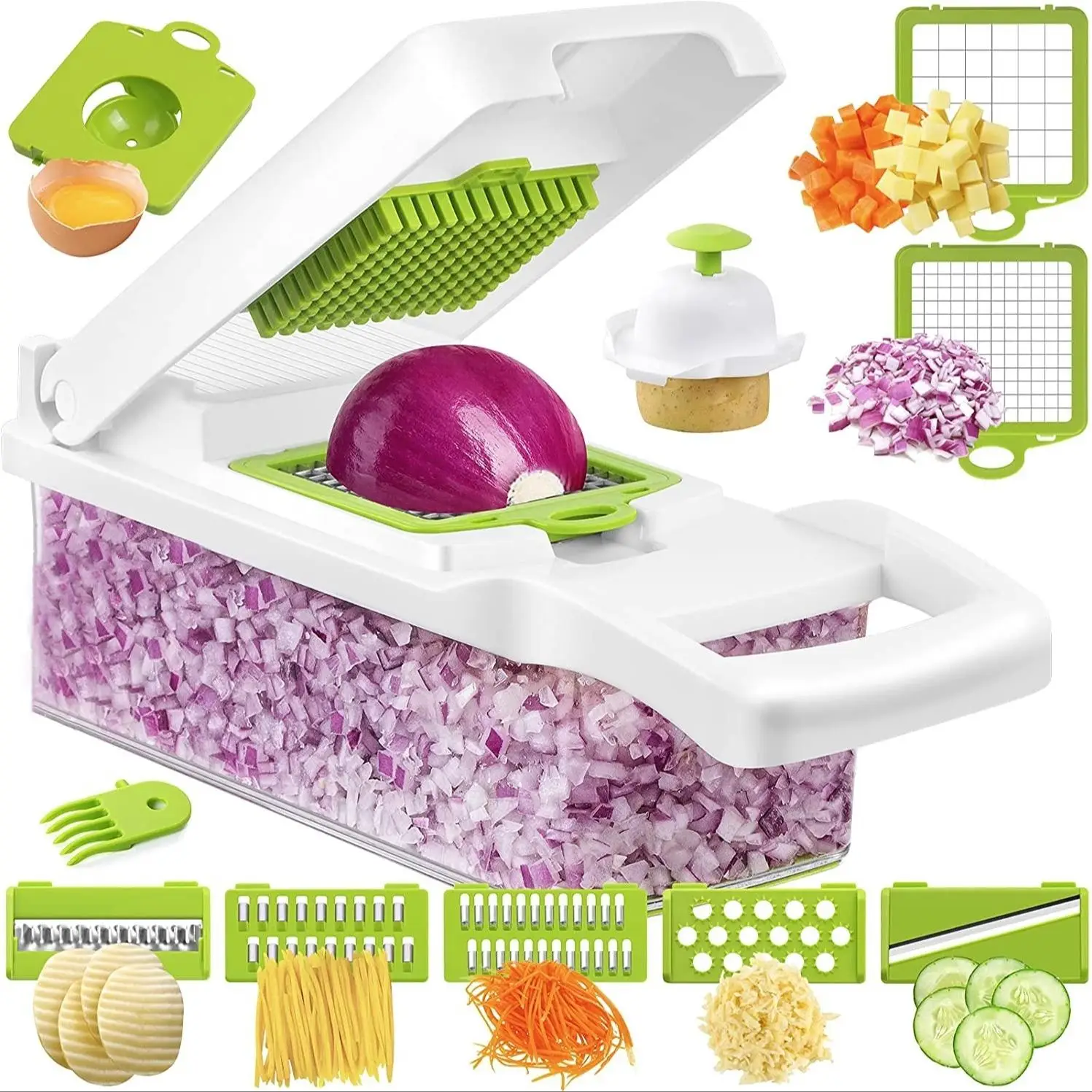 1 Set Multifunctional Vegetable Chopper, Stainless Steel Blade Vegetable Cutting Box, Vegetable Slicer, Veggie Cutter With Container, Kitchen Utensils