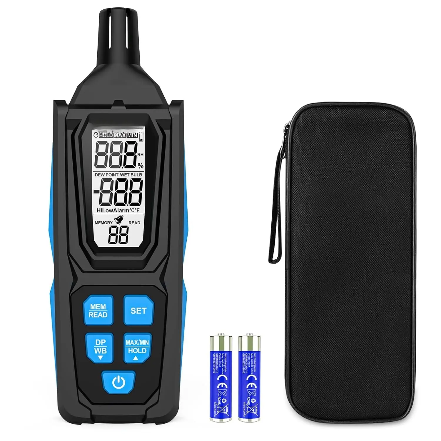 Temperature Humidity Meter,  Digital Psychrometer Hygrometer with Dew Point, Wet Bulb Thermometer for Indoor Outdoor, 99 Data Storage, Temp , Backlight, MAX/MIN, Auto Shutdown