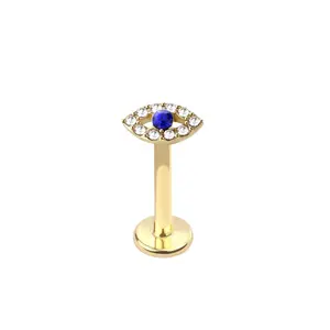 Internally Threaded CZ Crystal Evil Eye Flat Back Stud - 316L Stainless Steel