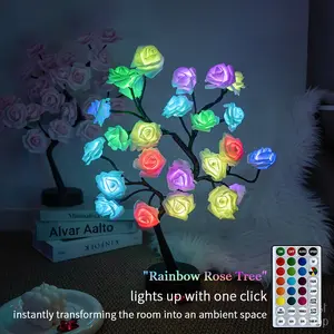 LED Rose Flower Design Tree Night Light, USB/Battery Powered Table Lamp, Room Lights for Bedroom, Versatile Holiday Decoration Lights For Indoor Bedroom, Valentine's Day , Mother's Day Gift, Home Decor, Decorative