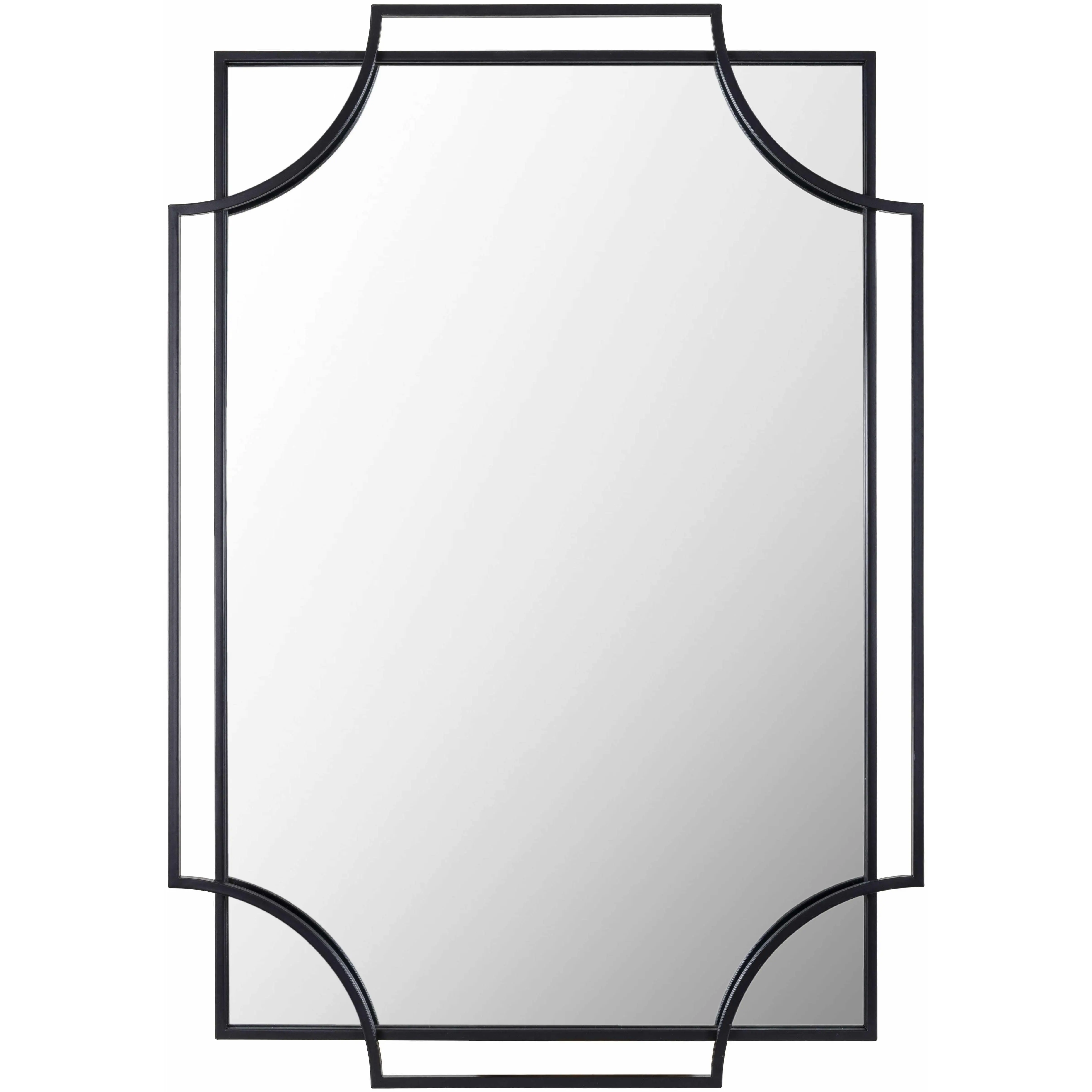 Golasecca Modern Black Metal Frame Rectangle Wall Mirror - Wall-Mounted Decorative Mirror for Bedroom Home Decor Supplies