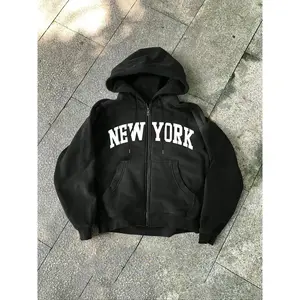 TikTok Trending! Black Zip - Up Hoodie with "BROOKLYN NEW YORK" Text, Featuring a Classic Design and a Relaxed Fit, Perfect for Achieving a Stylish, Urban Streetwear Look