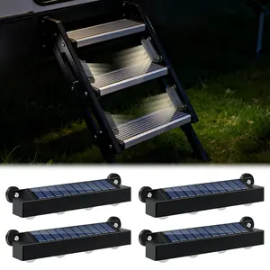 Magnetic Solar RV Step Lights Outdoor Waterproof IP65, 4 Pack 1200mAh Solar Lights for Camper Trailer Motorhome, Auto On/Off Warm LED Stair Lighting for Deck Dock, Anti-UV