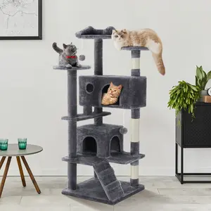 GIANNA 54-Inch Multi-Level Cat Tower – Large Condo, Climbing Ladder, Scratching Posts, Perches & Playhouse for Indoor Cats, Grey