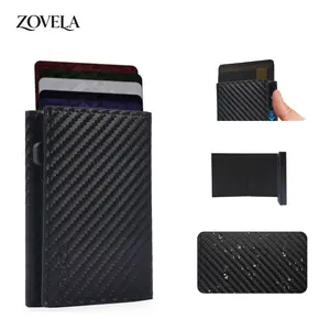 ZOVELA Premium Pop-Up RFID Blocking Wallet for Men - Slim Trifold Microfiber Leather Minimalist Front Pocket Card Holder Fits 7-11 Cards with ID Window & Cash Slot