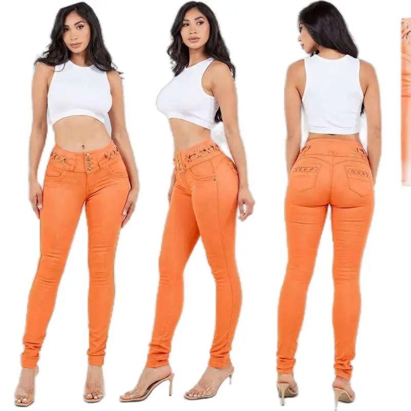 Classic Color High Waist Skinny Jeans - Orange Classic Color High Waist Skinny Jeans - Orange