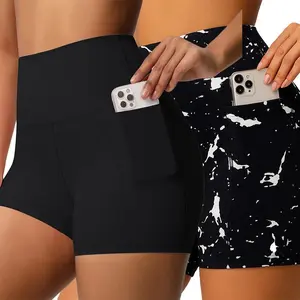 2PCS Women Yoga Shorts with Pockets Inner Waist Pocket Tummy Control Butt Lifting Workout Tights Gym Elastic Biker Shorts Activewear