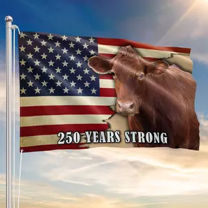 250 Years Strong Cow Patriotic American Flag, Farmhouse Country Style USA Grommet Flag