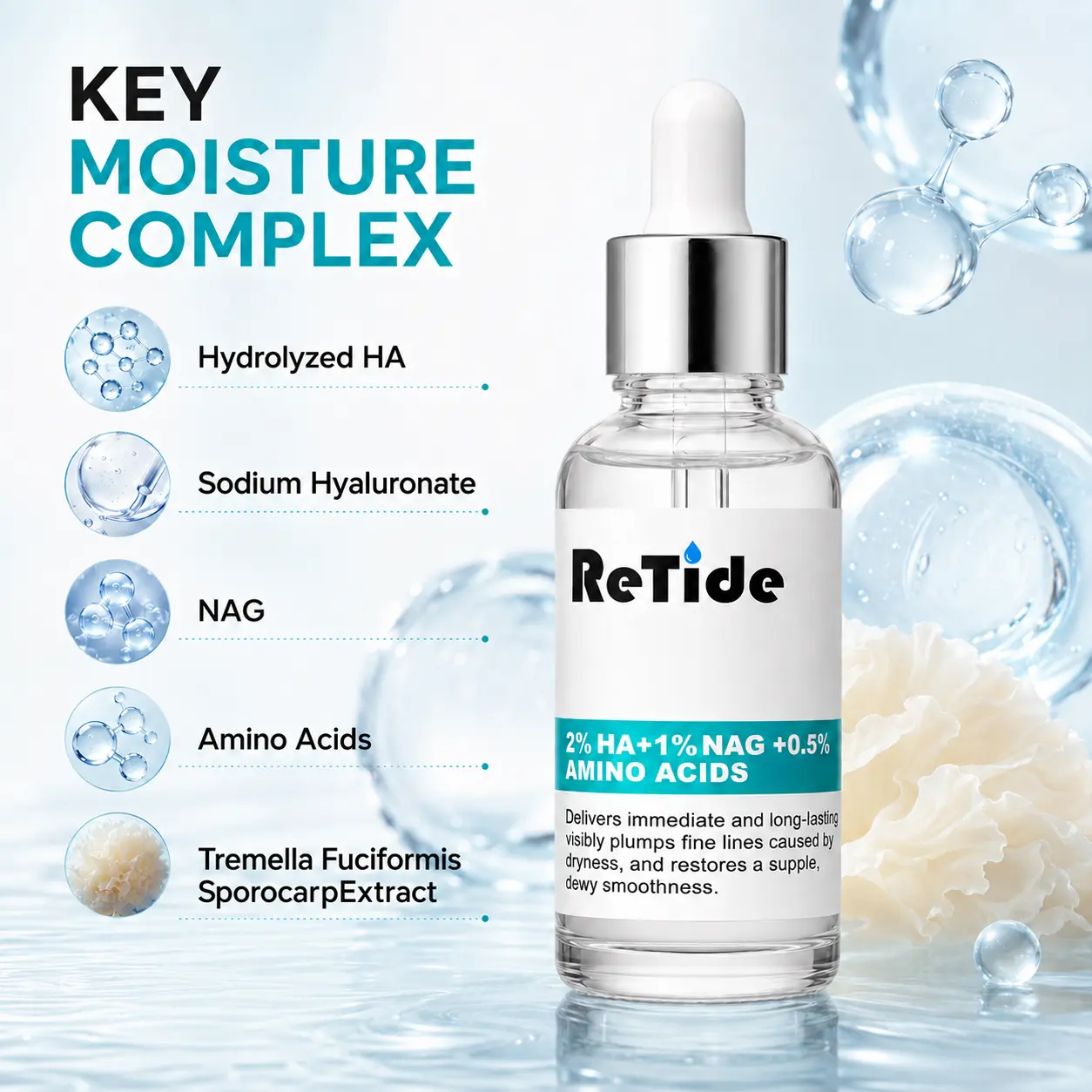 2% Hyaluronic Acid Face Serum with 1% NAG & Amino Acids, LightweightHydrating Facial Serum for Dry-Looking Skin, Daily Moisture & Dewy-Looking Finish,30ml/1 fl oz