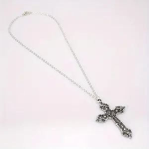 Gothic Punk Cross Pendant Necklace-Vintage Bohemian Style, Silver Plated Stainless Steel Bracelet, Suitable for Casual Decoration
