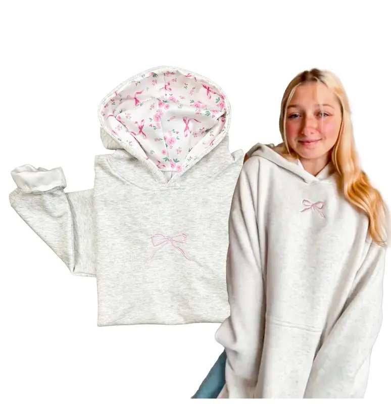 Sweetheart Style Women’s Pink Bow Hoodie Fall-Winter Fashion Reinvented Cozy Cotton, with an Adorable Pink Bow and Graphics, Your Go-To for School, Adding a Touch of Romance to Campus. Sweatshirts Tops Womenswear Casual