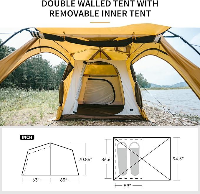 Naturehike Massif Hot Tent with Stove Jack, 4 Season Ultralight Winter Tent, Waterproof Windproof Camping Tent with Room and Vestibule