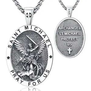 DRINSPER Saint Michael Necklace 925 Sterling Silver Patron Amulet Medal Jewelry for Men