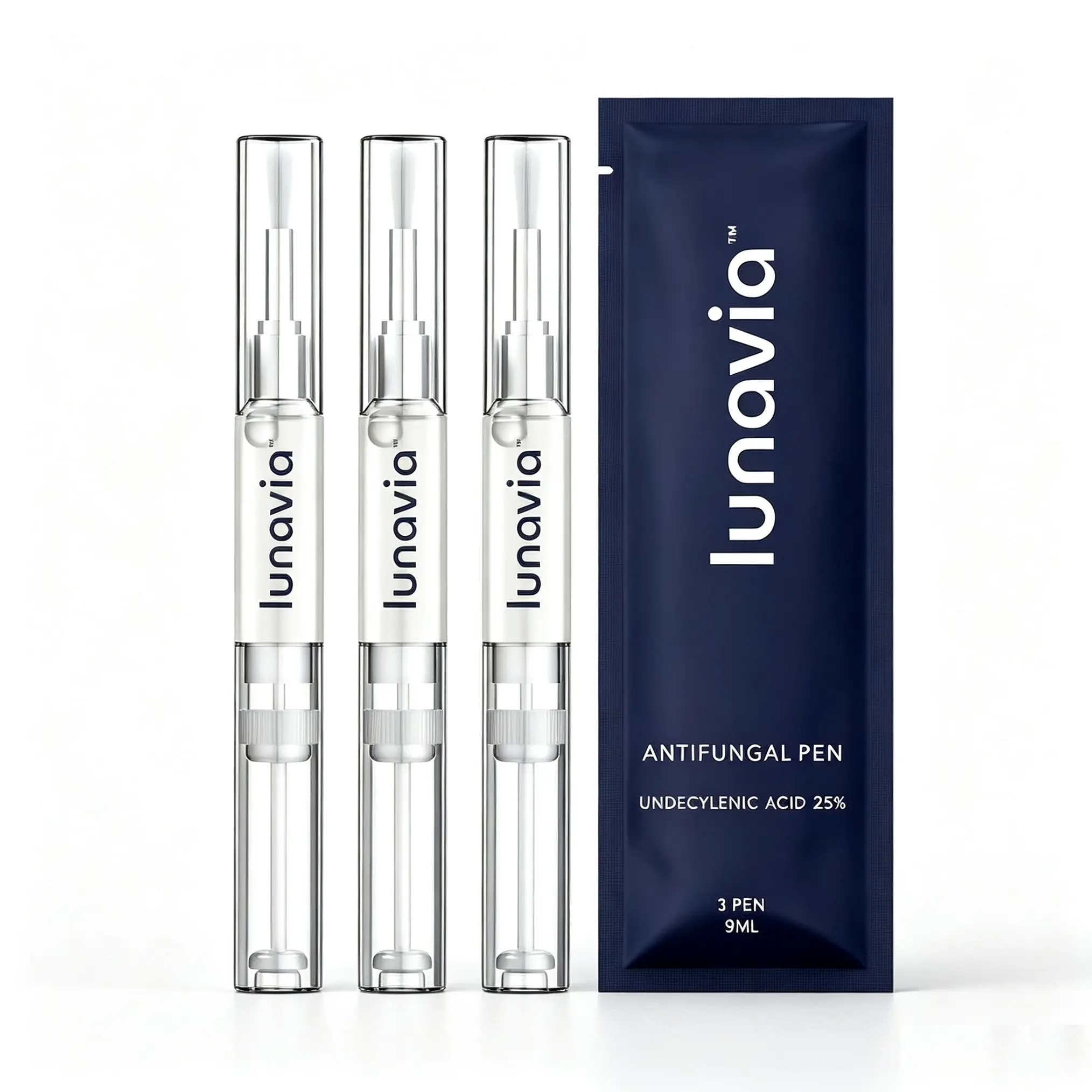 3 Pack Lunavia Antifungal Pen, 25% Undecylenic Acid Nail Fungus Treatment, Doctor Recommended Foot Care for Discolored Damaged Toenails, Mess-Free Portable Applicator