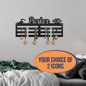 Medal Hanger for 2 Sports - Personalized Name Plate - Wall-Mounted Organizer - Dual Sports Customized Gift - Athletic Children's Home Decor