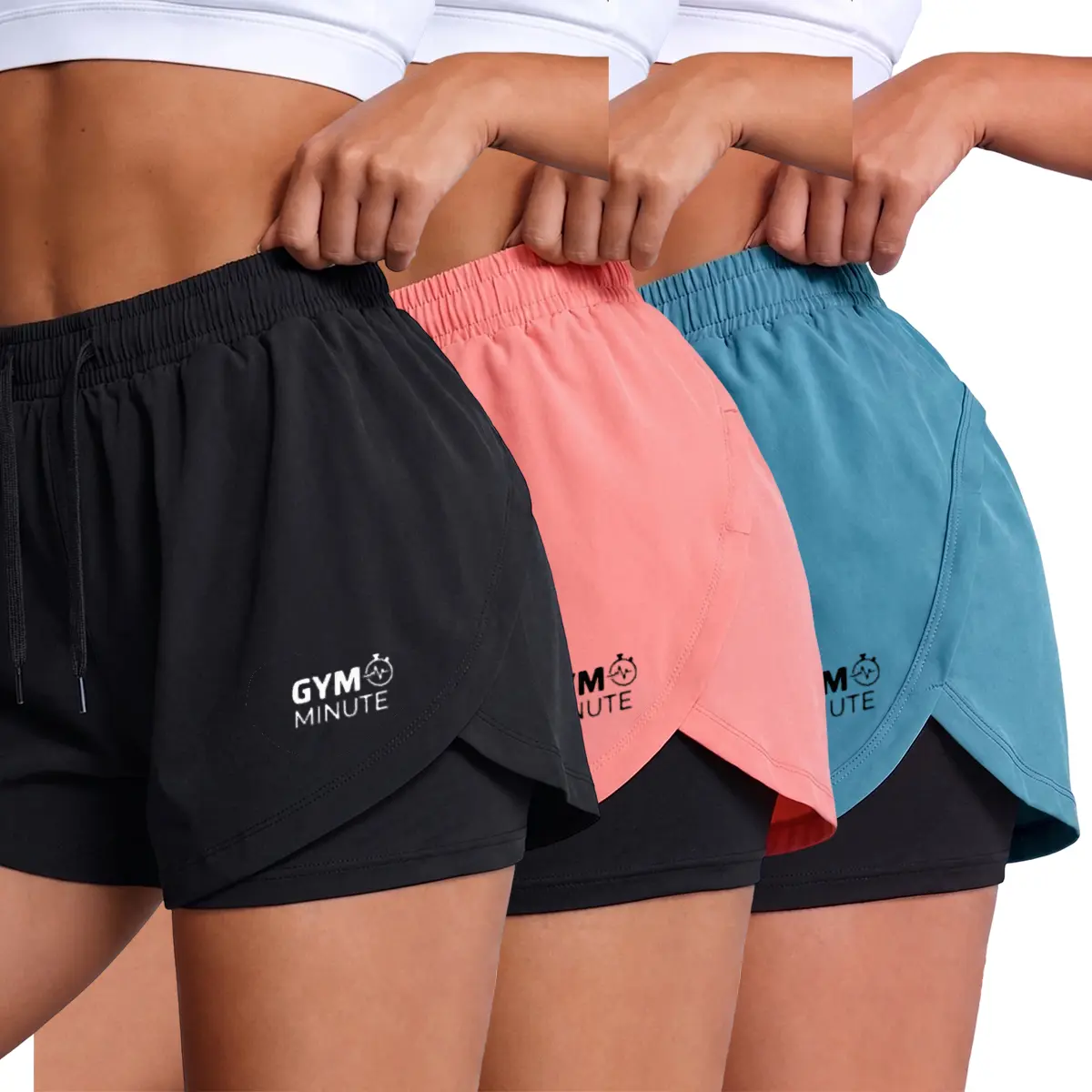 3PCS women’s casual athletic shorts, built-in lining, drawstring design, elastic waistband — suitable for outdoor sports, fitness, running, and everyday casual wear; women’s shorts, athletic shorts, womenswear, Summerwins