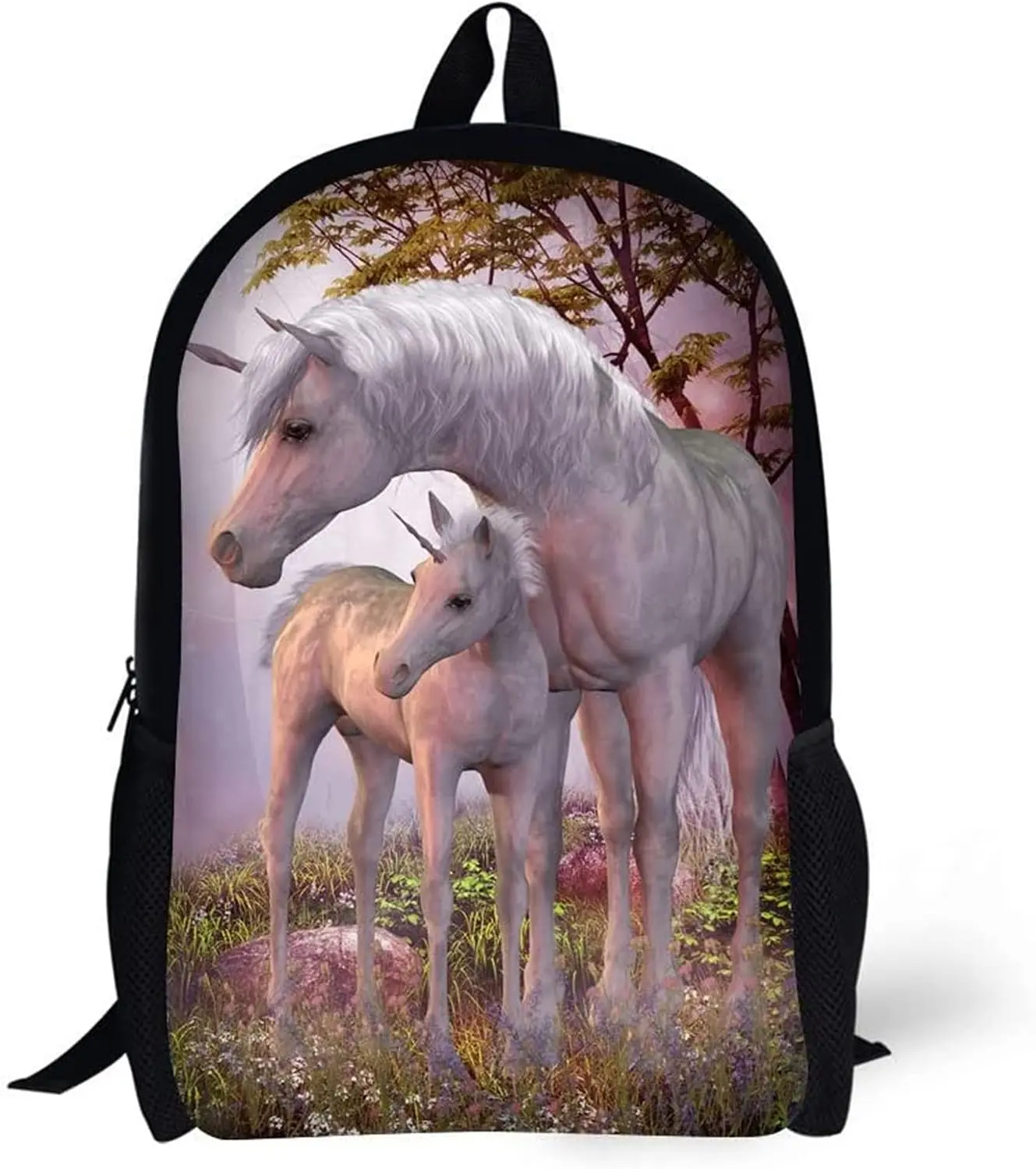 Black Animal Travel Backpacks, Casual Daypack Backpacks, School Bags, 17in for Man/Woman (Unicorns)