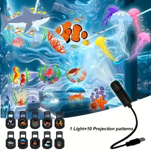 1 Set LED Projection Night Light, Ocean Life Pattern Lamp, USB Powered Space Theme Bedroom Decor, Bedside Nightlight, Room Decoration, Glowing Led Lights