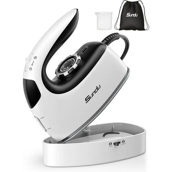 Mini Steam Iron with Rotary Temp Control for Travel & Sewing | Rotary temperature control, safety base, portable for travel, ideal for quilting and sewing, white