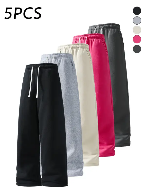 5-Pack Men’s Loose Casual Straight Sweatpants, Elastic Waistband, Soft Breathable Fabric, Versatile for All Seasons