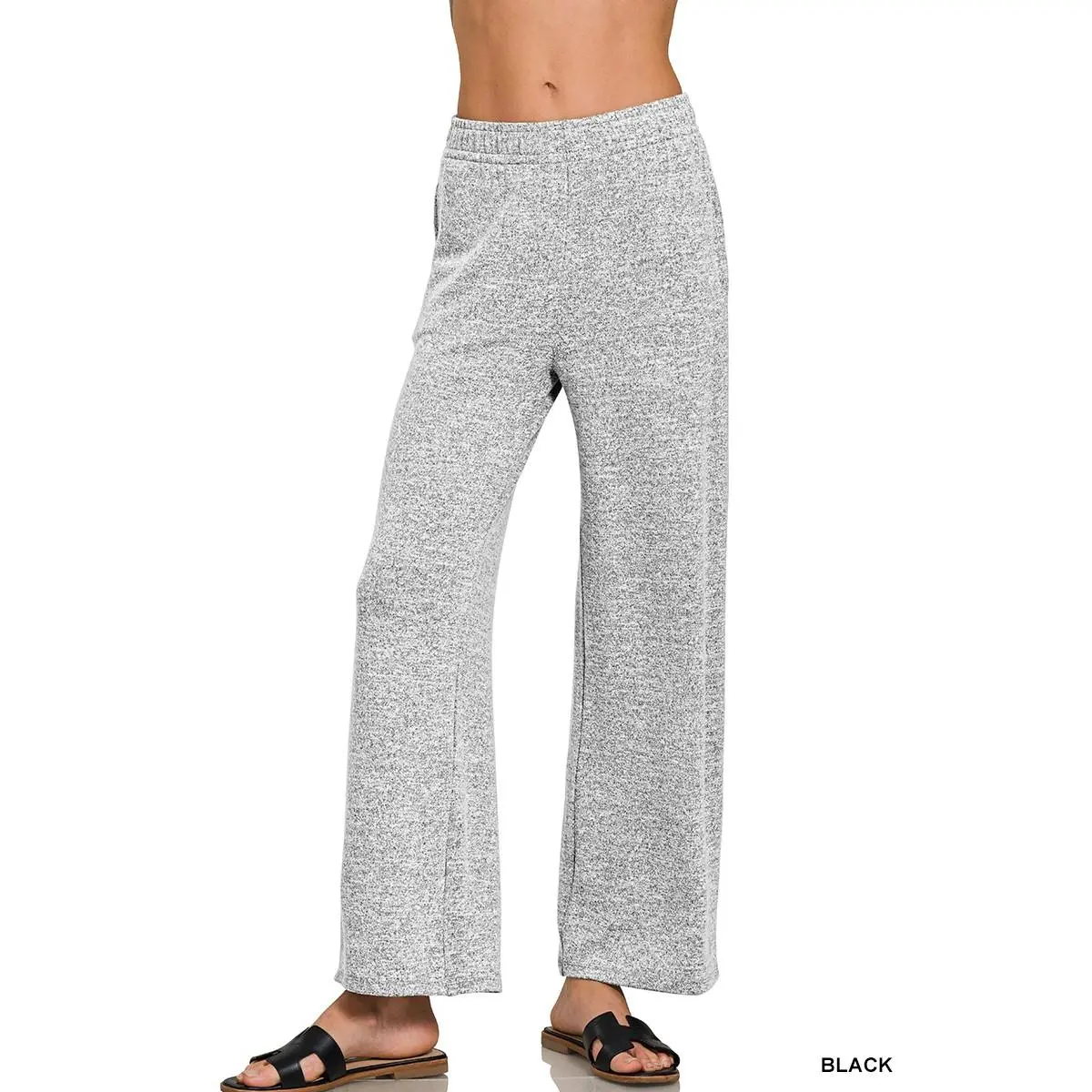 Zenana Soft Melange Hacci Elastic Waistband Lounge Pants
